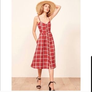 Reformation Red Plaid Midi Dress